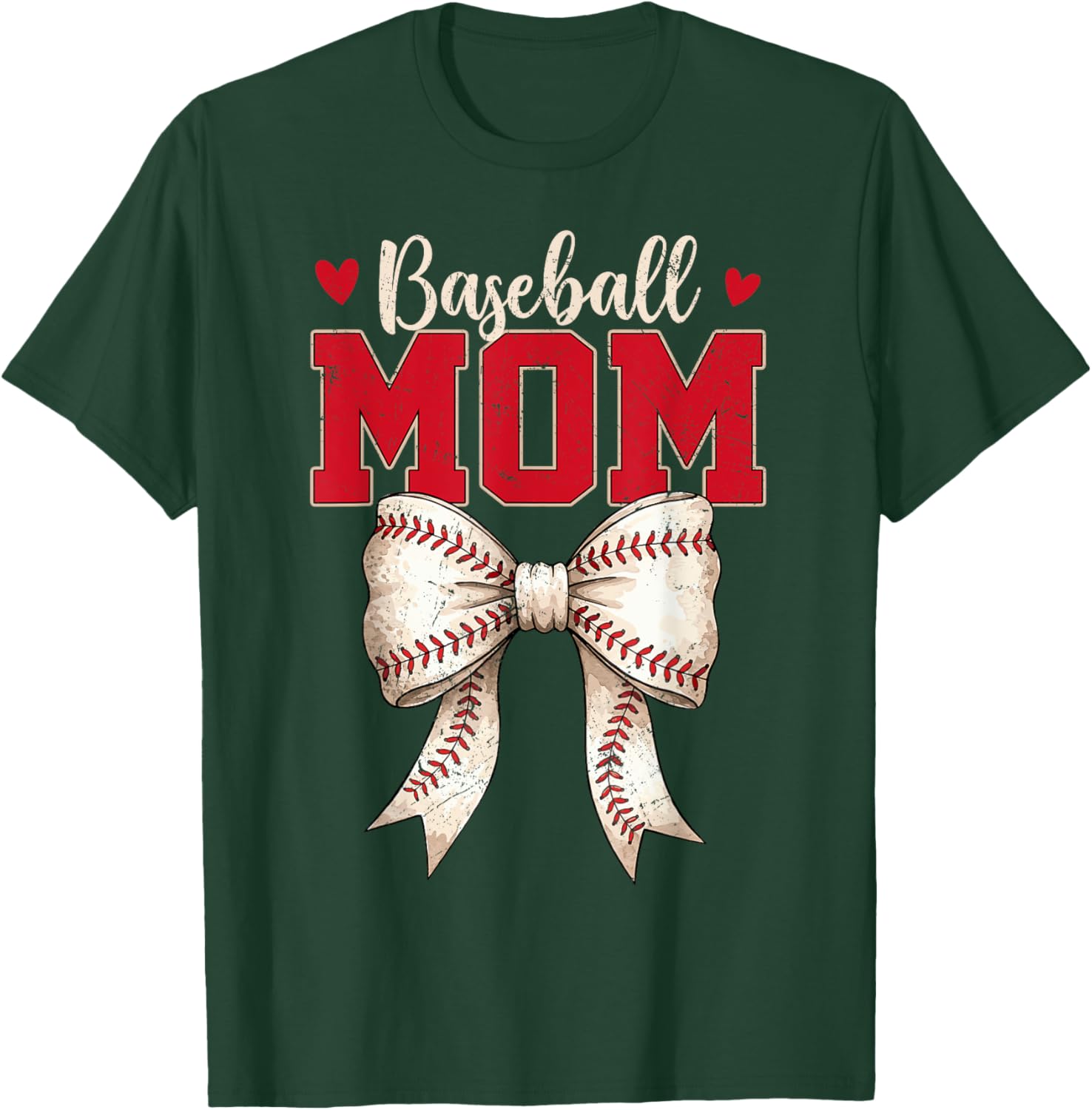 Baseball Mom Coquette Bow Game Day Mothers Day T-Shirt - T-Shirt | Forest