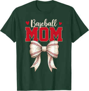 Baseball Mom Coquette Bow Game Day Mothers Day T-Shirt - T-Shirt | Forest