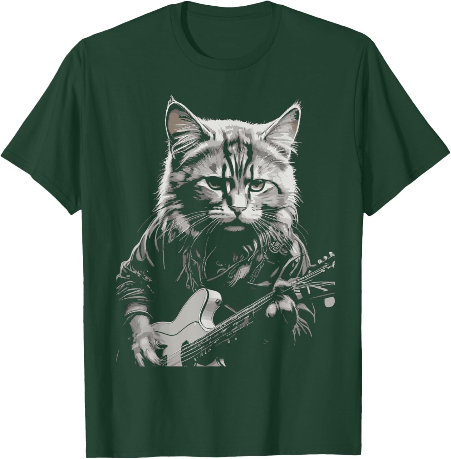 Cute Kitten Music Lover Kitty Funny Rock Cat Playing Guitar T-Shirt - T-Shirt | Forest