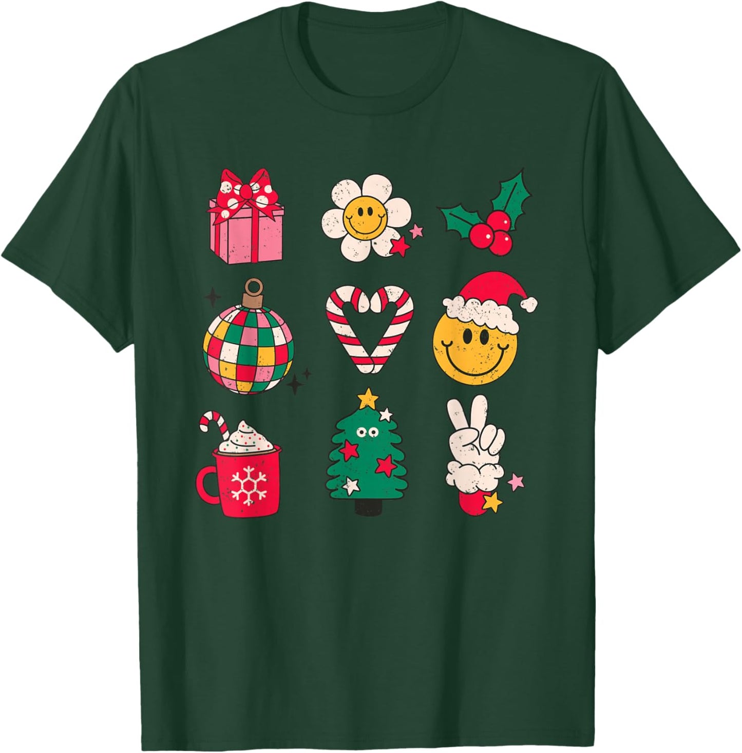 70s Cute Santa Yellow Smile Face Christmas Shirt Women Girls T-Shirt - T-Shirt | Forest