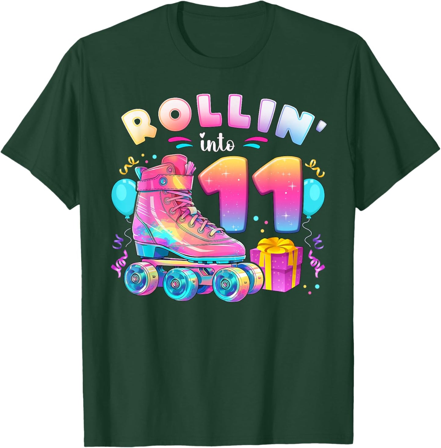 11th Birthday Girl Age 11 Roller Skates Number 11 T-Shirt - T-Shirt | Forest