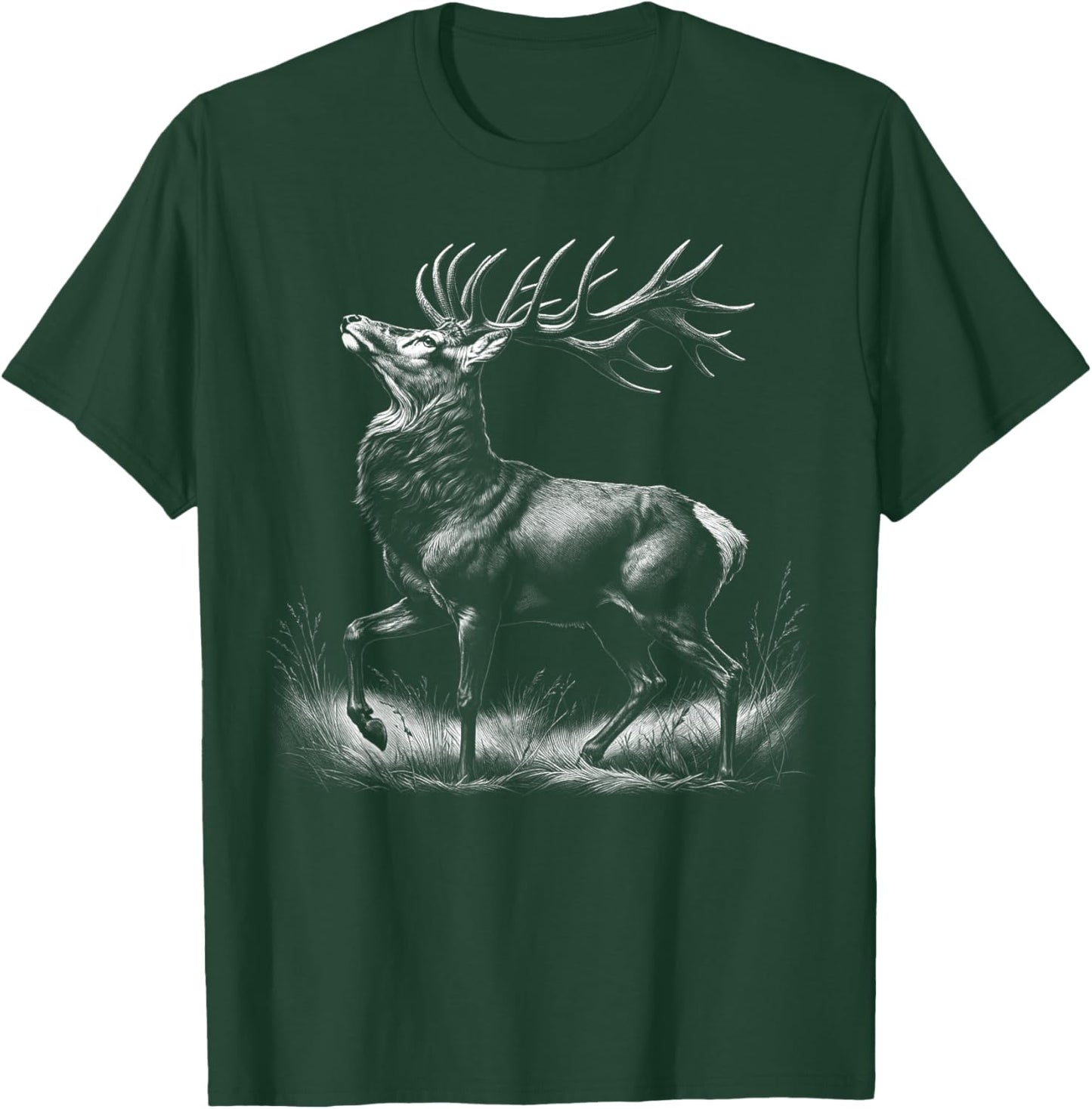 Deer in Proud Pose - Realistic Drawing Style T-Shirt - T-Shirt | Forest