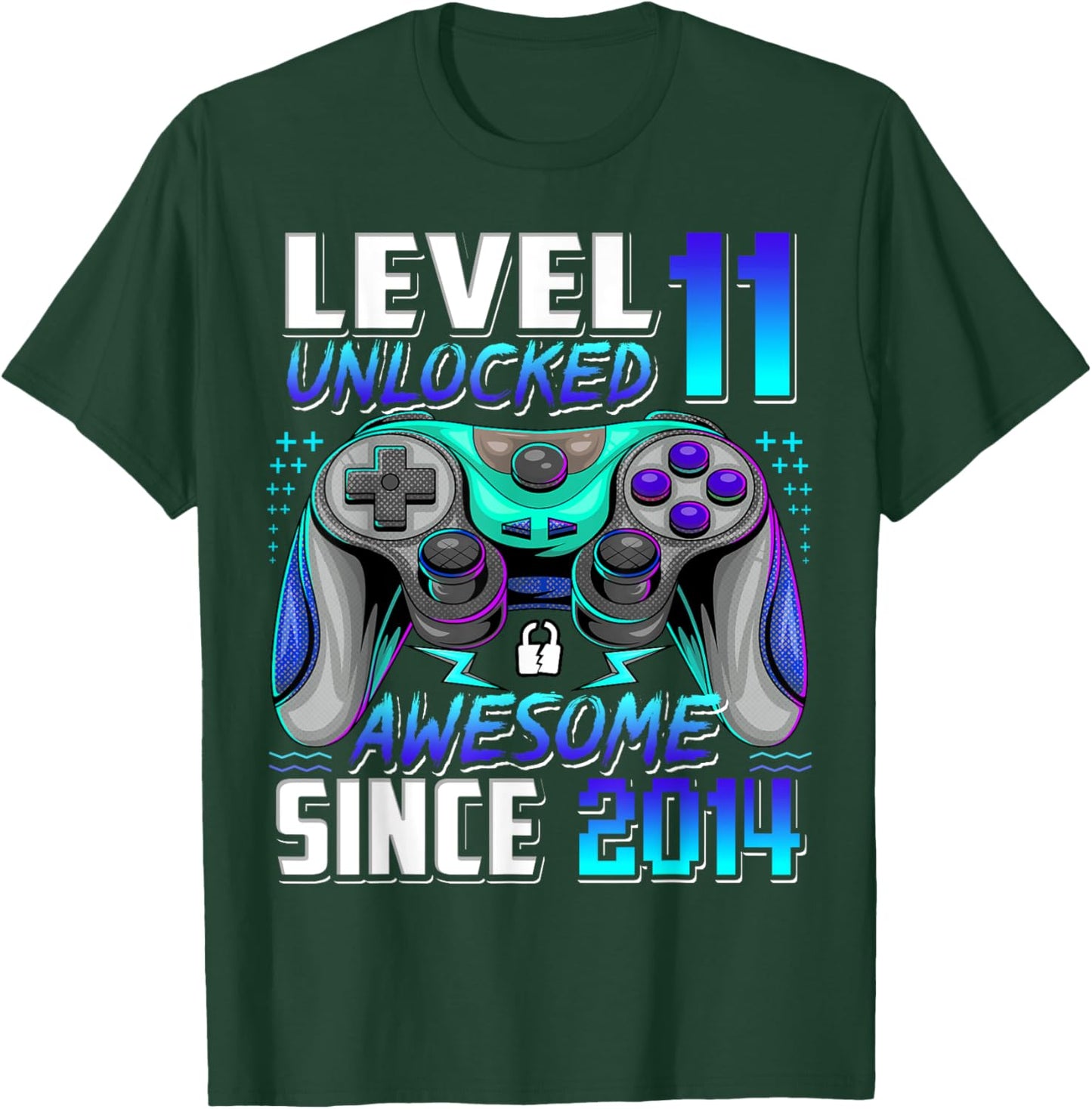 Level 11 Unlocked Awesome Since 2014 11th Birthday Gaming T-Shirt - T-Shirt | Forest