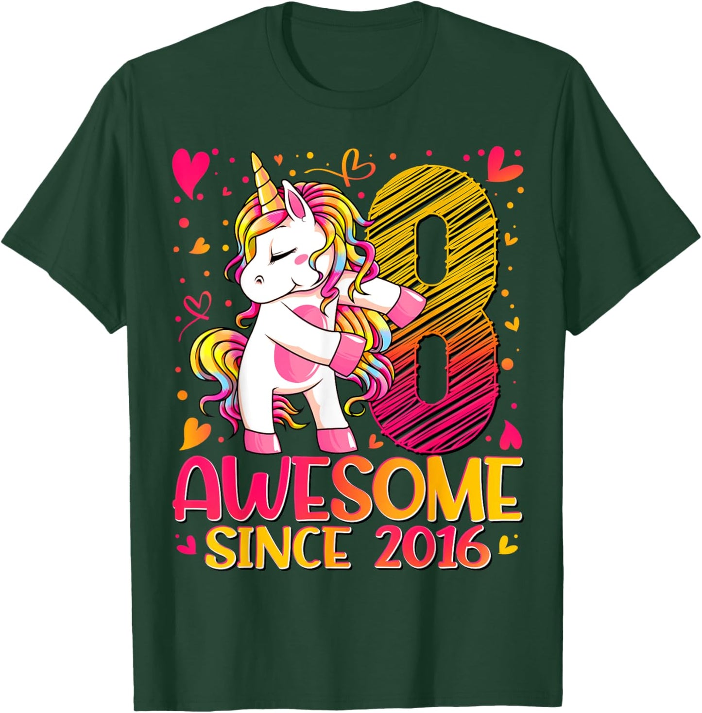 8 Years Old Flossing Unicorn Gifts 8th Birthday Girl Party T-Shirt - T-Shirt | Forest