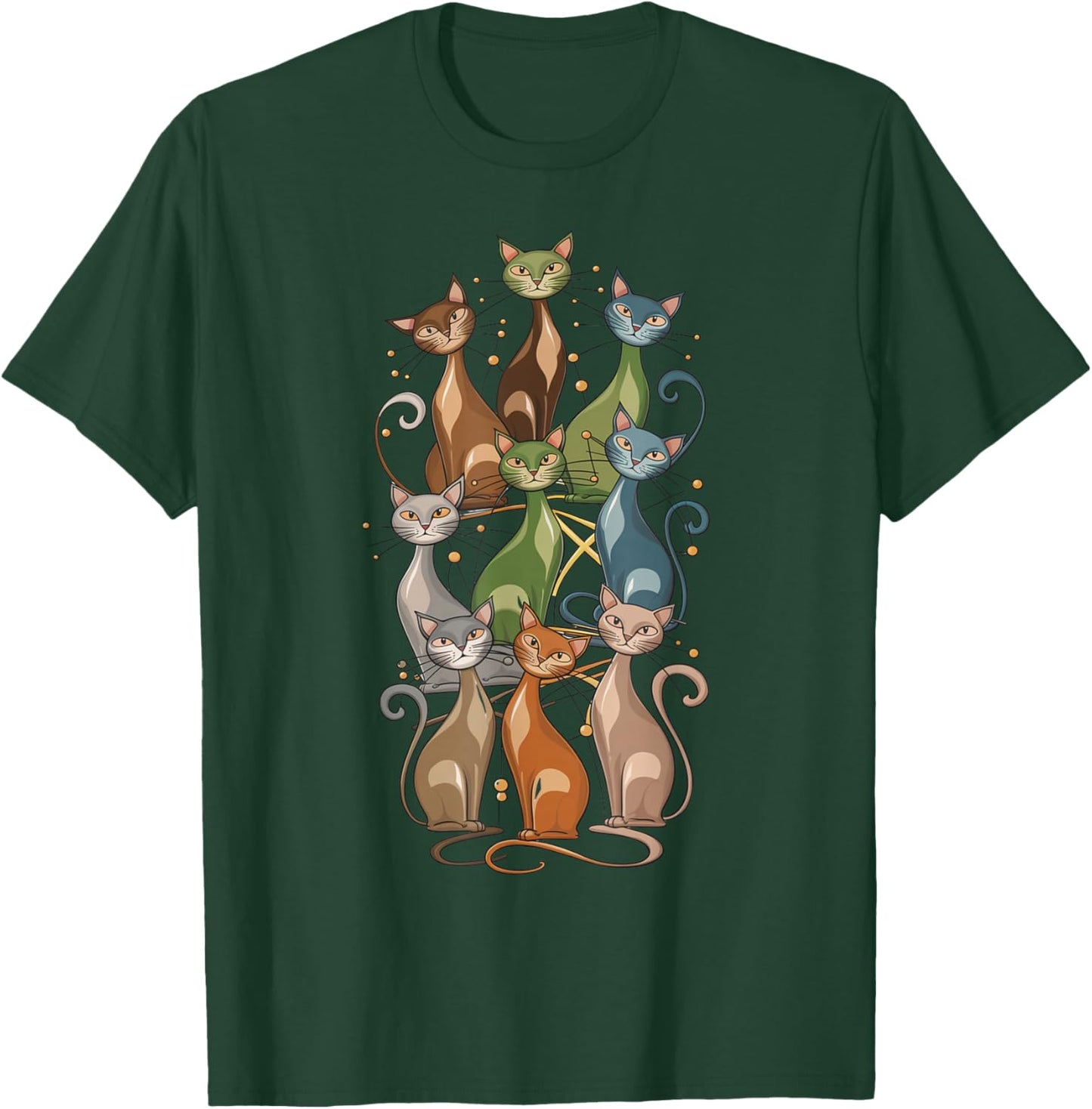 Cat Vintage Retro Mid-Century Long Neck Cats 50s 60s Style T-Shirt - T-Shirt | Forest