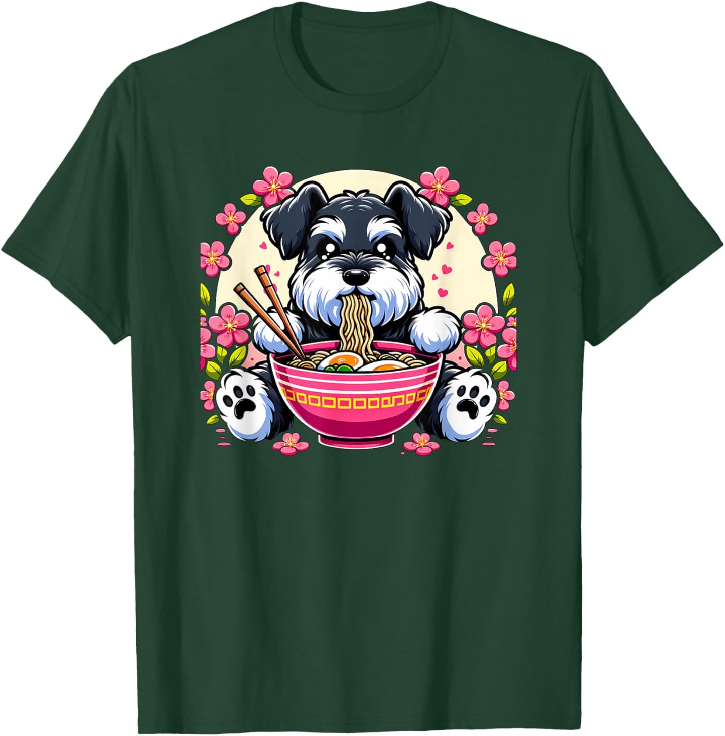 Kawaii Giant Schnauzer Dog Eating Ramen T-Shirt - T-Shirt | Forest