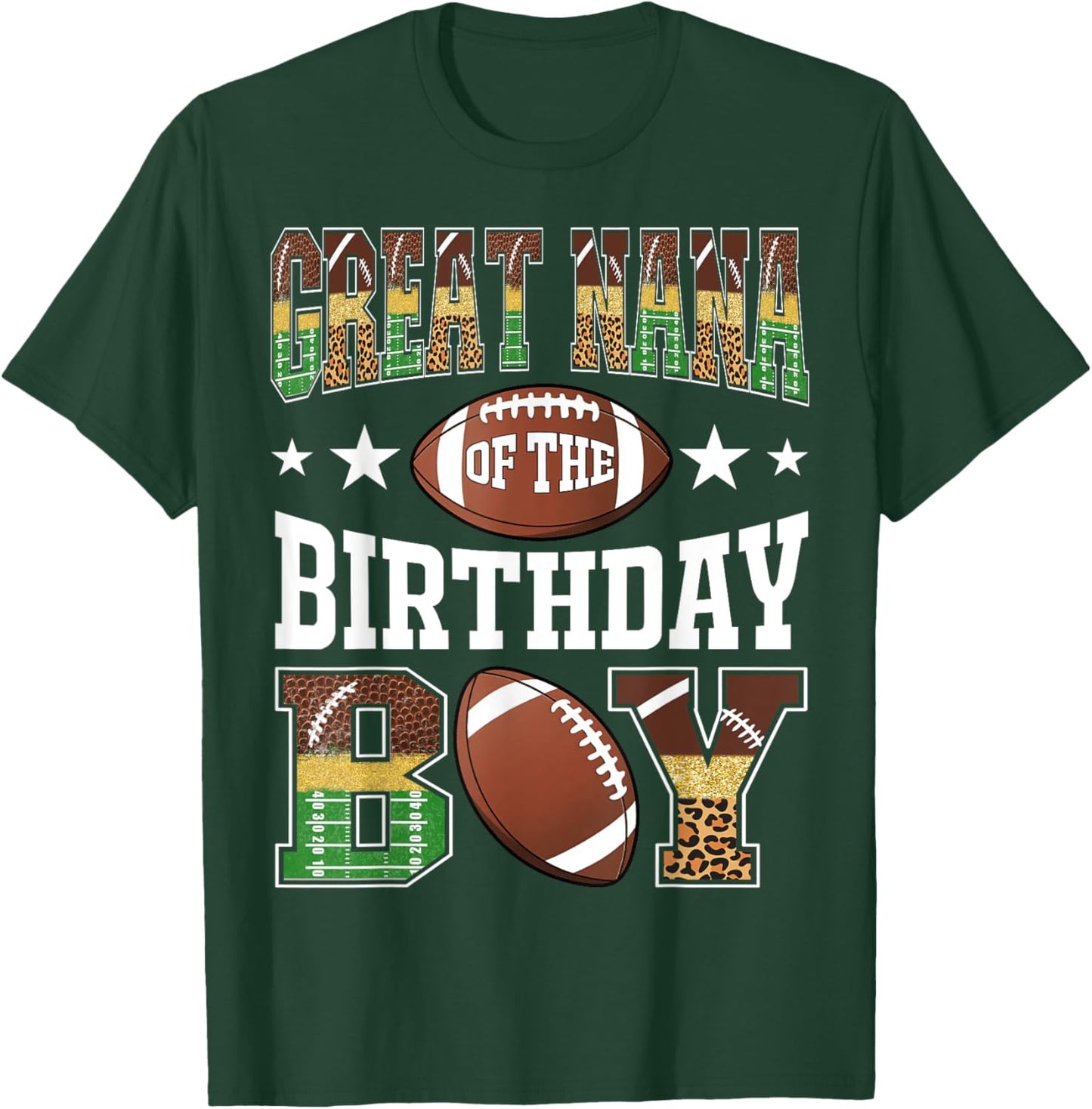 Great Nana Of The Birthday Boy Football Leopard Game Day T-Shirt - T-Shirt | Forest