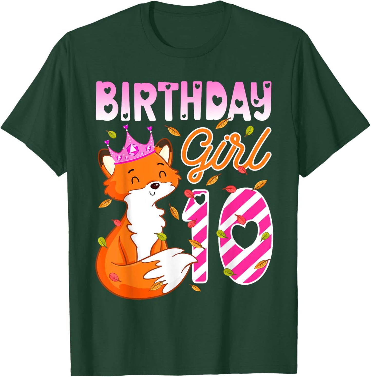 Fox Animal Lovers 10th Birthday Girl Fox B-day 10 year old T-Shirt - T-Shirt | Forest