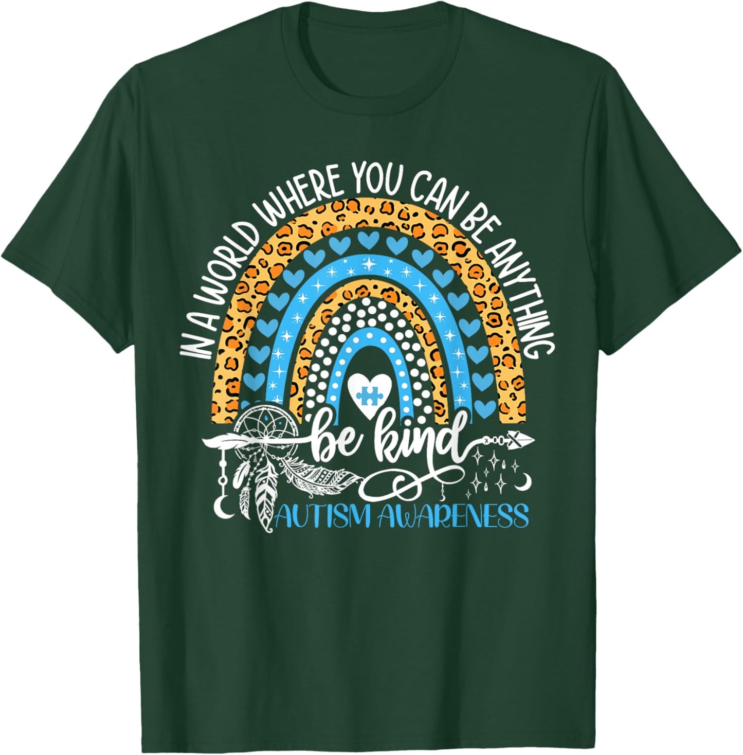 Be Kind Autism Awareness Leopard Rainbow Choose Kindness T-Shirt - T-Shirt | Forest