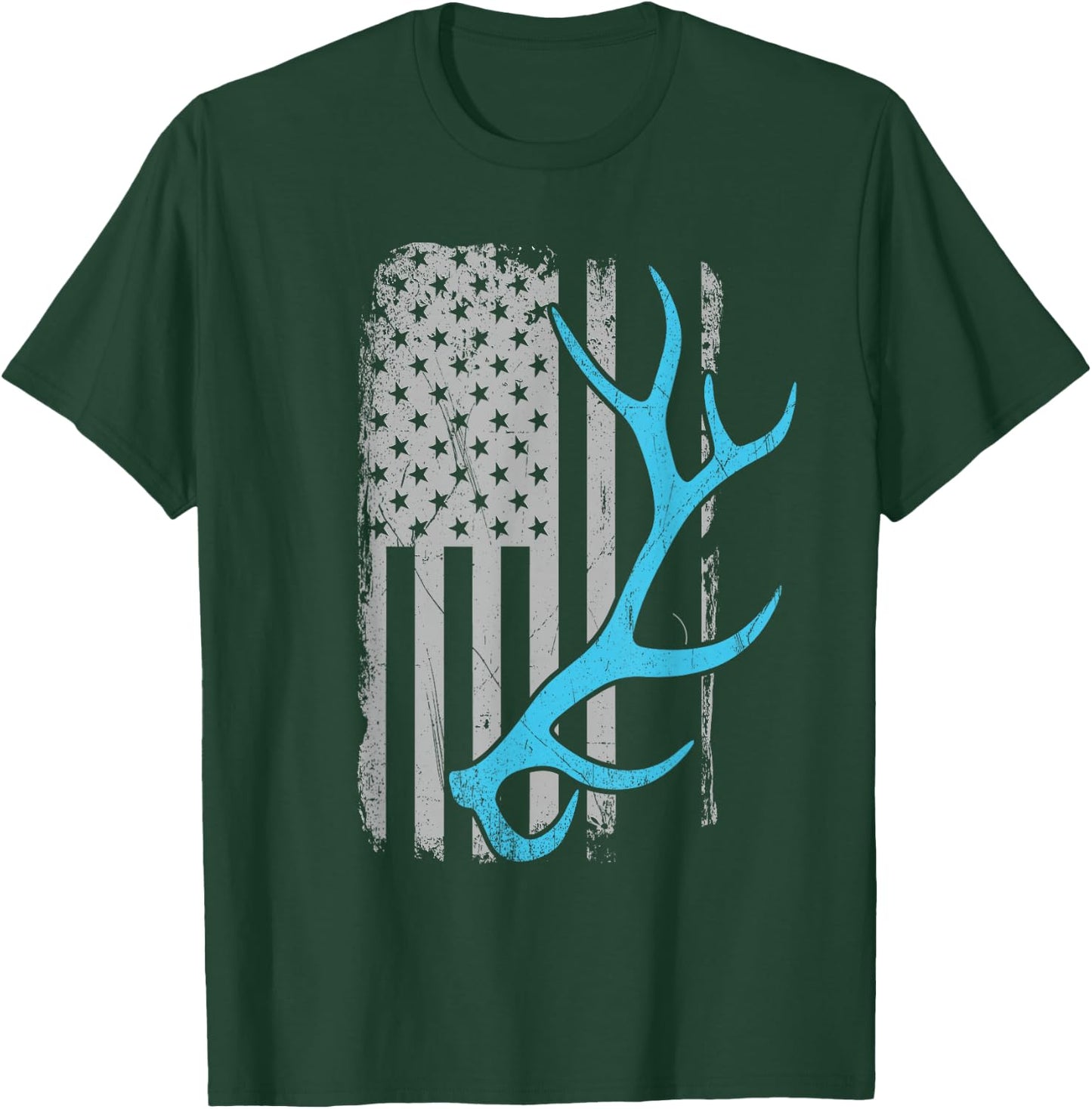 Elk Hunter - Vintage USA Flag Shed Antlers Men T-Shirt - T-Shirt | Forest