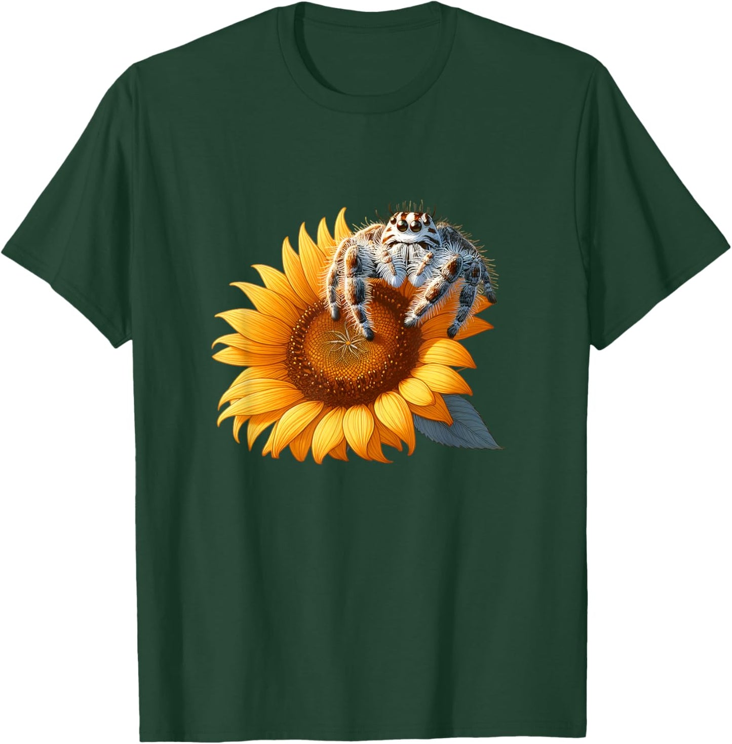 Jumping Spider on a Sunflower T-Shirt - T-Shirt | Forest