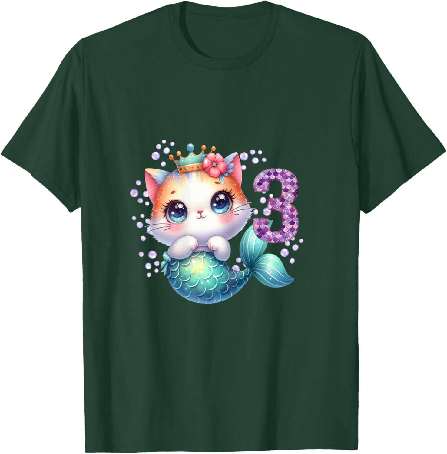 Cat Mermaid 3rd Birthday 3 Year Old Party Girls Outfit T-Shirt - T-Shirt | Forest