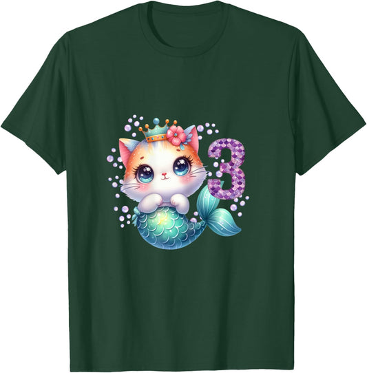 Cat Mermaid 3rd Birthday 3 Year Old Party Girls Outfit T-Shirt - T-Shirt | Forest