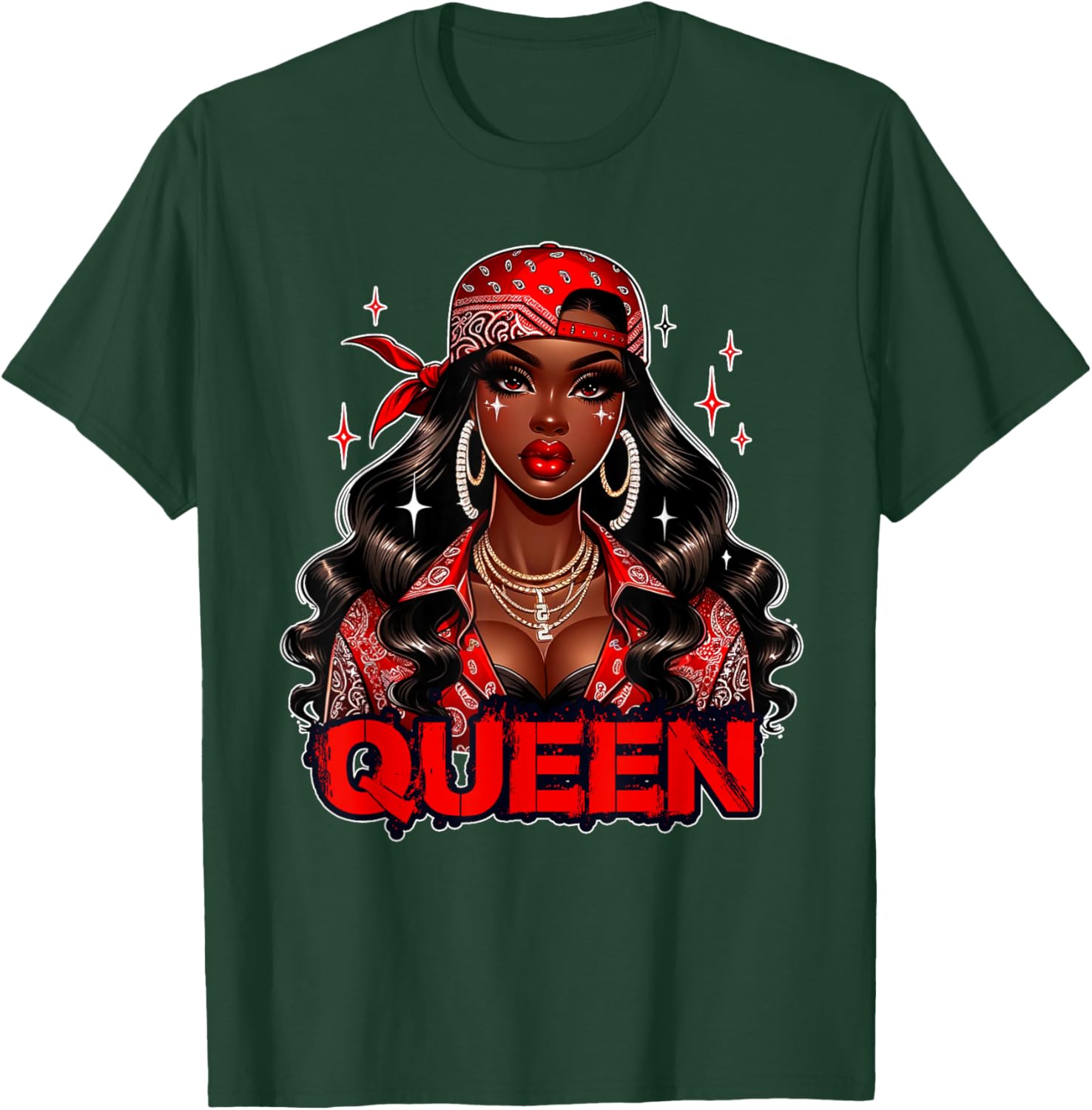 Black Queen Red Bandana Melanin Black Girl Magic Diva Women T-Shirt - T-Shirt | Forest