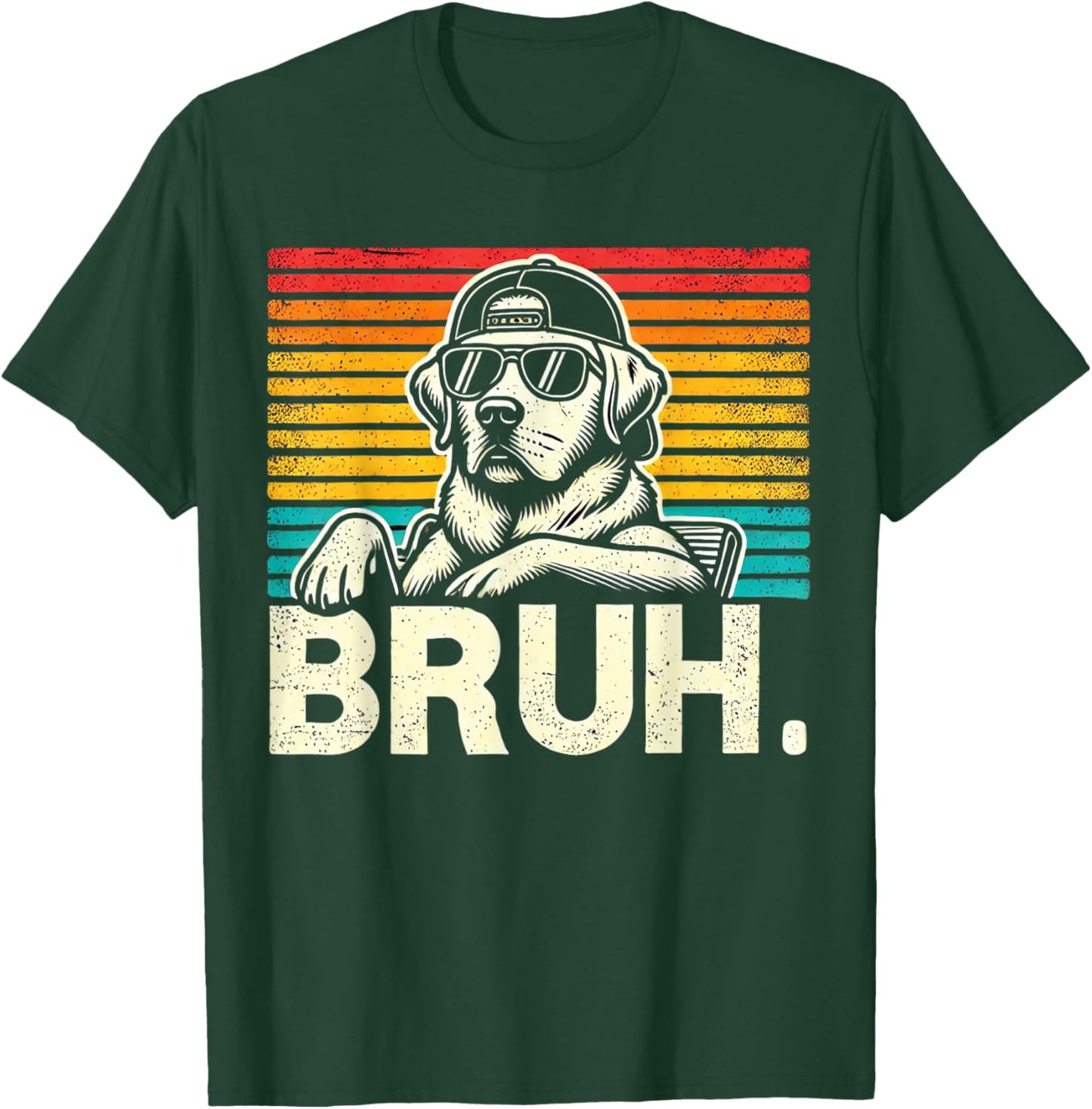 Bruh Retro Vintage 80s Dog Sunglasses Funny Bruh Labrador T-Shirt - T-Shirt | Forest