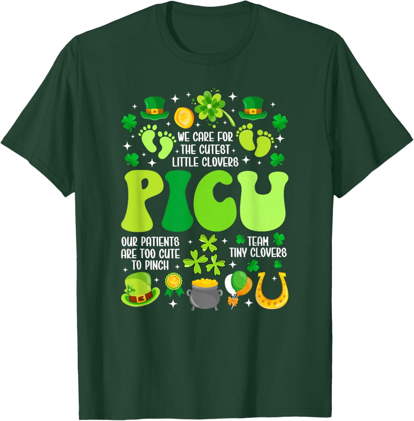 Groovy St. Patrick's Day PICU Nurse Shamrock PICU Nursing T-Shirt - T-Shirt | Forest