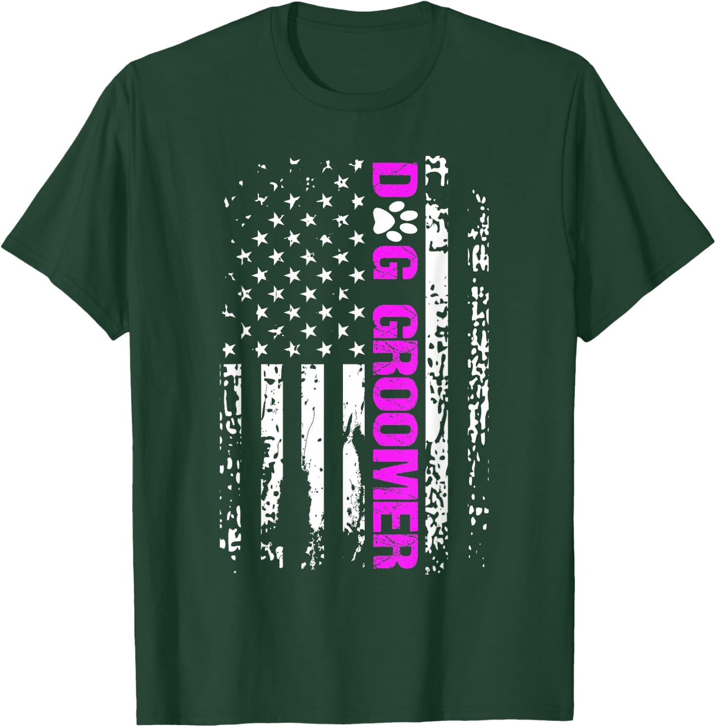 Dog Groomer Shirt American Flag Patriotic Dog Groomer Gift T-Shirt - T-Shirt | Forest