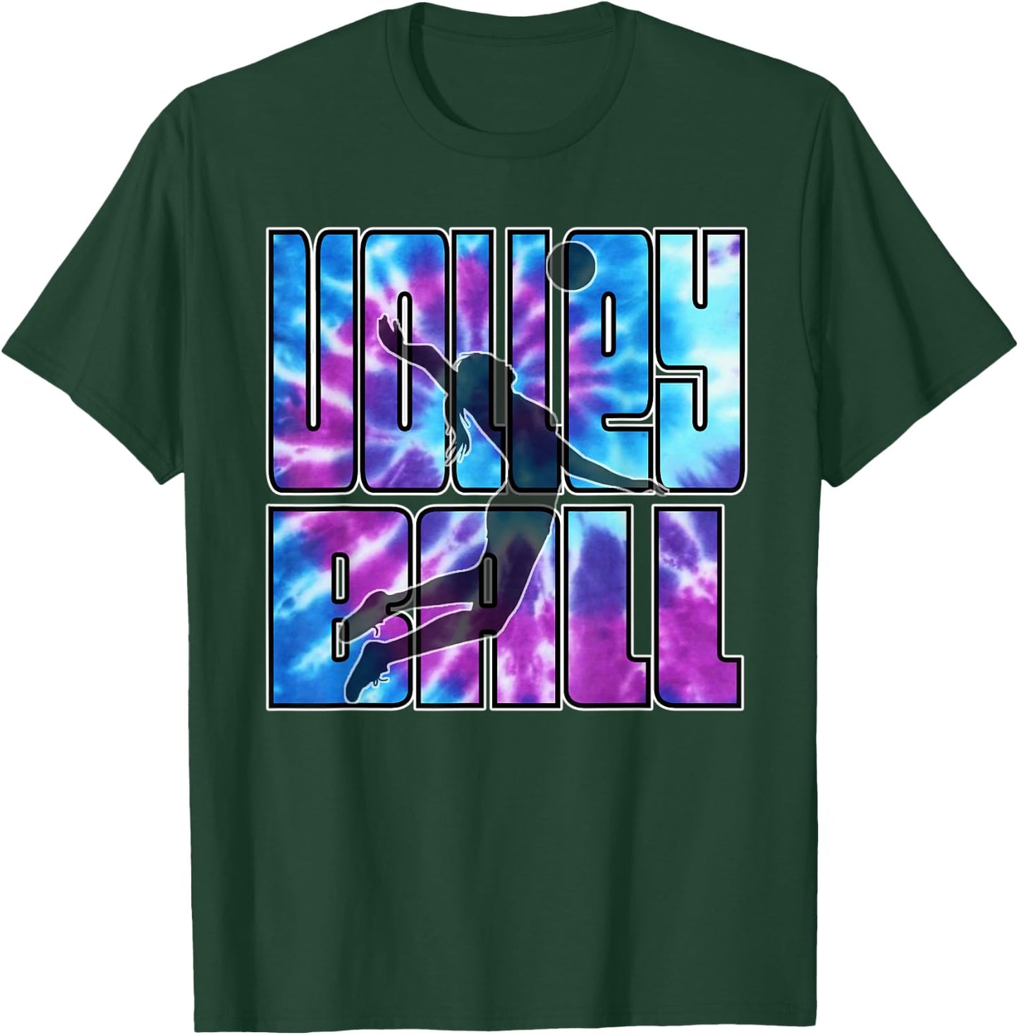 Volleyball Tie Dye Blue Purple Serving Silhouette Girl Gift T-Shirt - T-Shirt | Forest