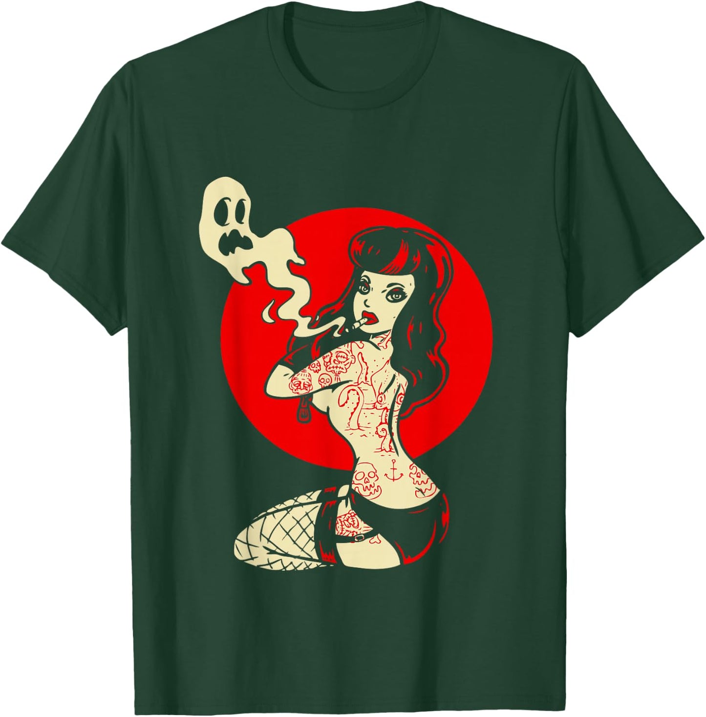 Horror Pinup Sexy Goth Girl Burlesque - Psychobilly Punk Art T-Shirt - T-Shirt | Forest