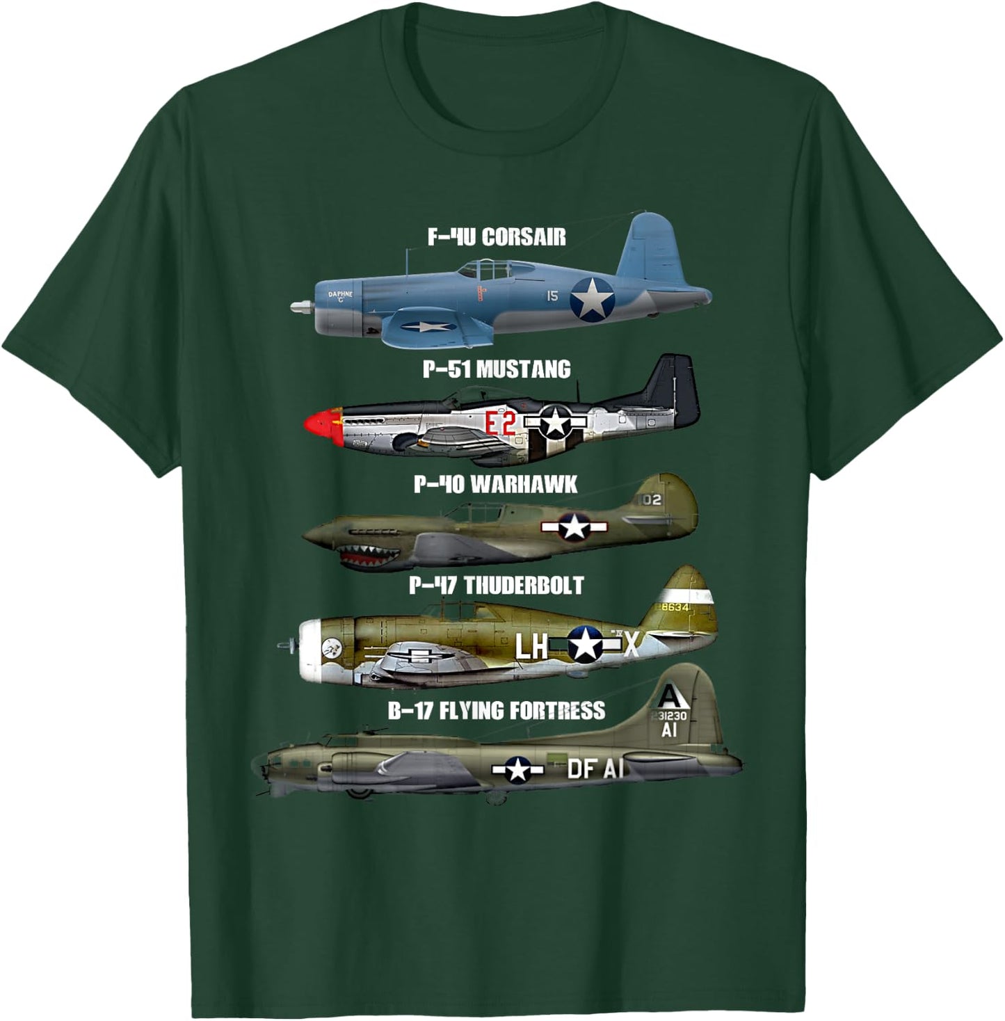 WW2 Warplane Warbirds B-17 P51 Mustang F4U Corsair T-Shirt - T-Shirt | Forest