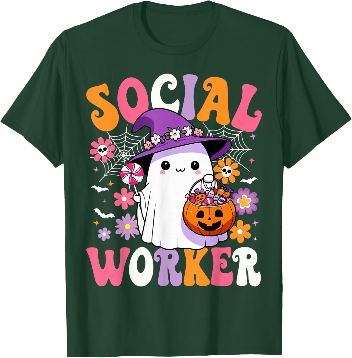Halloween Social Worker Ghost Cute Social Worker Halloween T-Shirt - T-Shirt | Forest
