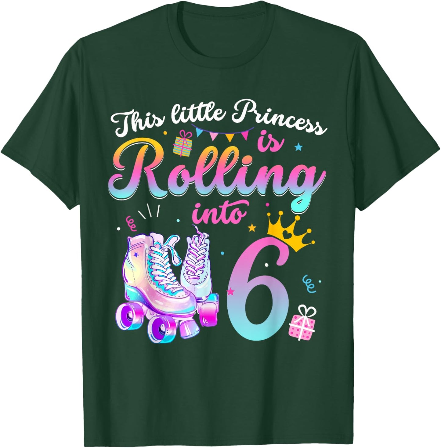 Roller Skate 6th Birthday Shirt 6 Year Old Girl Party Outfit T-Shirt - T-Shirt | Forest