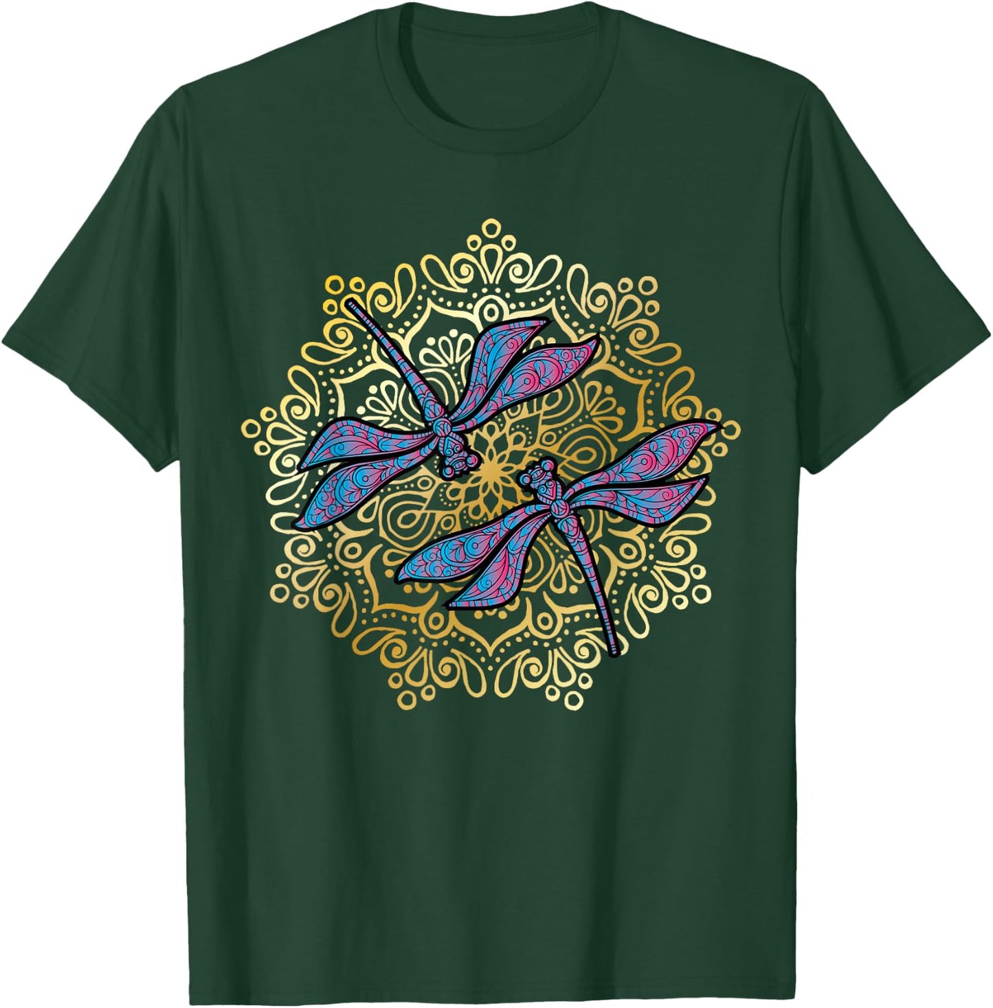 Mandala Dragonfly - Magical Dragonflies As A Spiritual Yoga T-Shirt - T-Shirt | Forest
