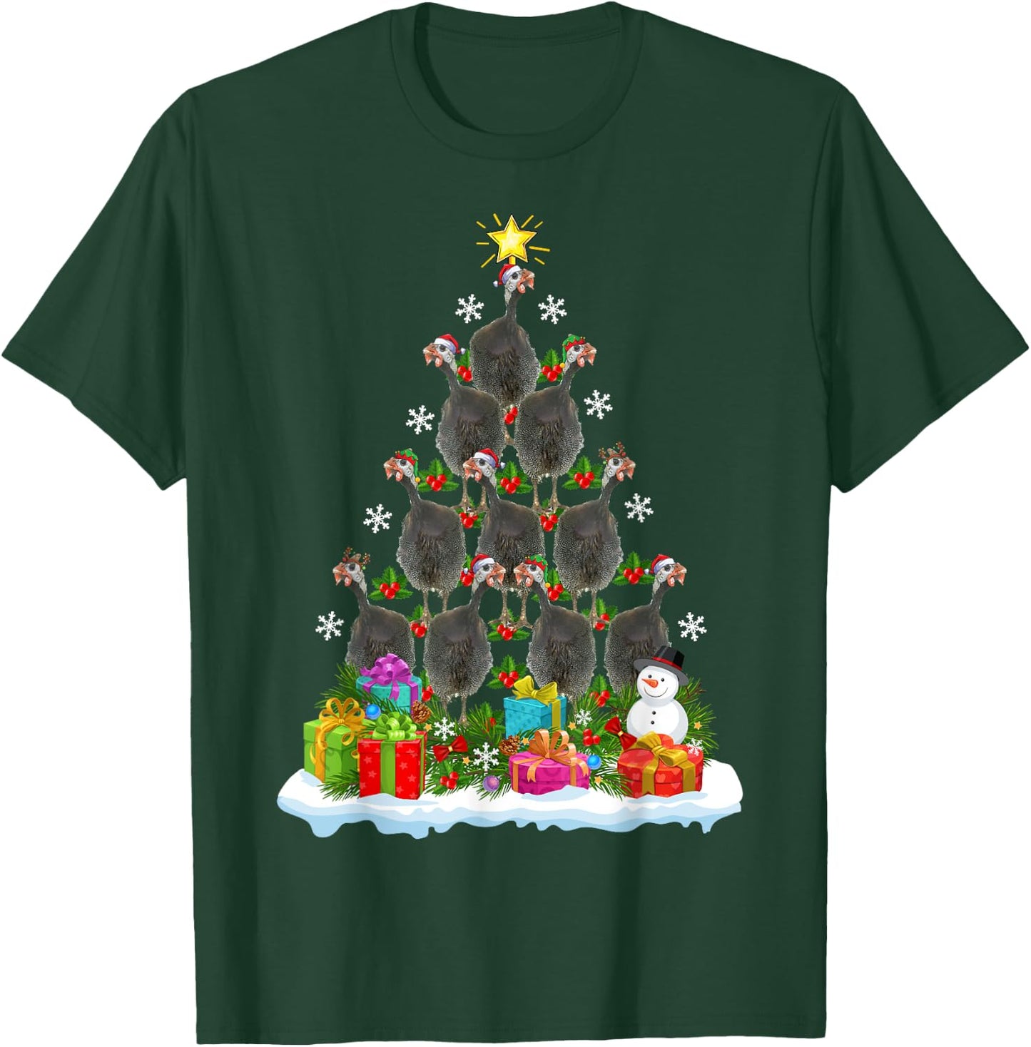 Guinea Fowl Bird Christmas Tree Gifts -Kids Xmas Holiday Funny Guinea Fowl Bird Christmas Tree Black Animal Print Modern Novelty Cotton 60% Polyester 40% Kids Small T-Shirt - T-Shirt | Forest