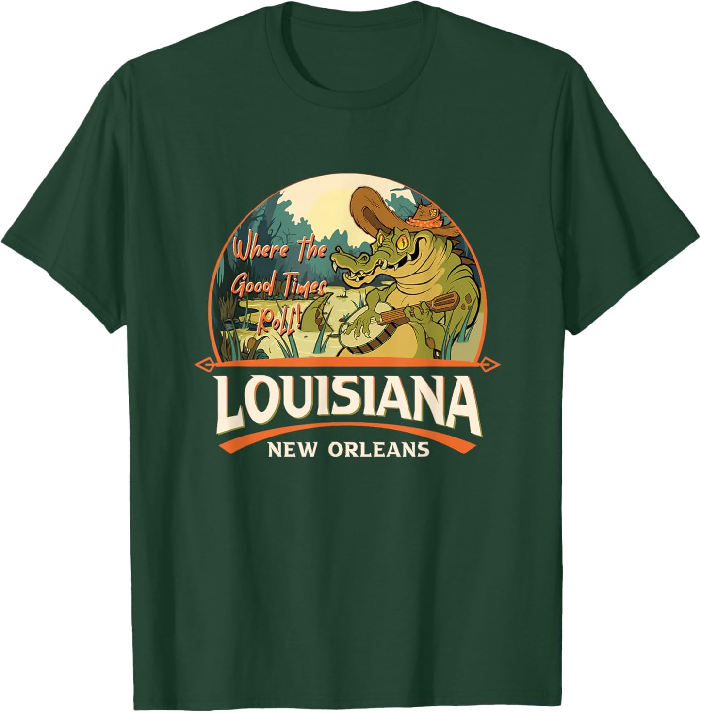 New Orleans Louisiana LA USA Swamp Alligator Playing Banjo T-Shirt - T-Shirt | Forest