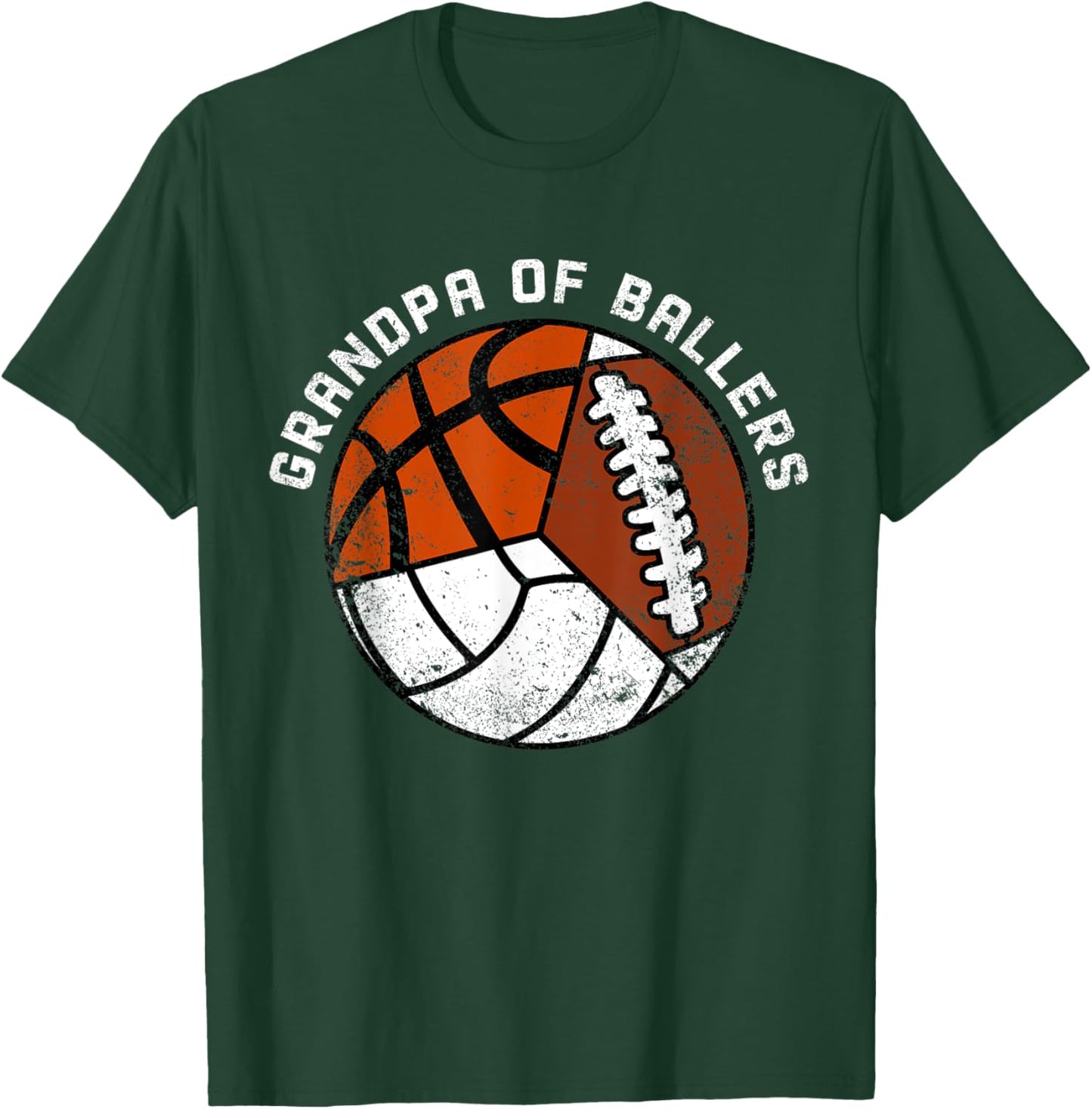 Grandpa Of Ballers Funny Volleyball Basketball Football T-Shirt - T-Shirt | Forest
