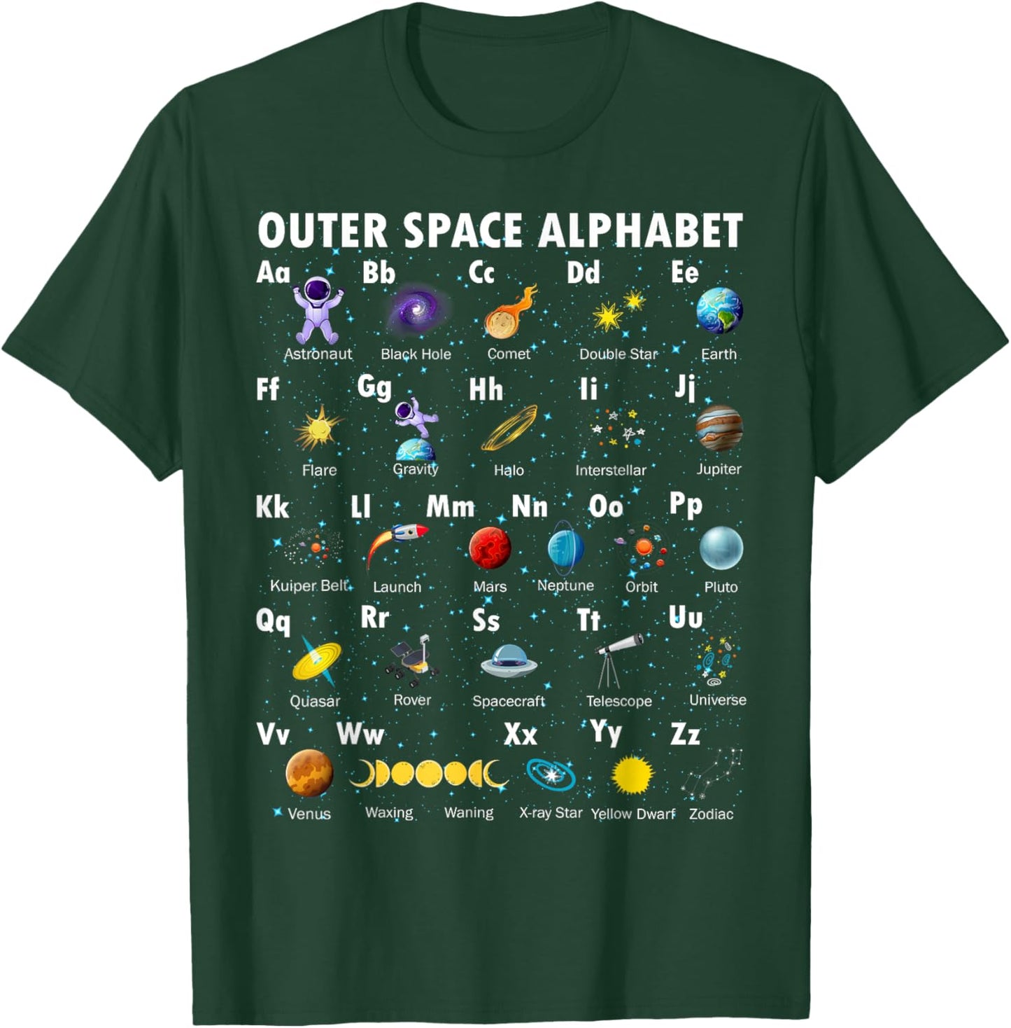 Outer Space Alphabet Kindergarten Teachers 1st Day of School T-Shirt - T-Shirt | Forest
