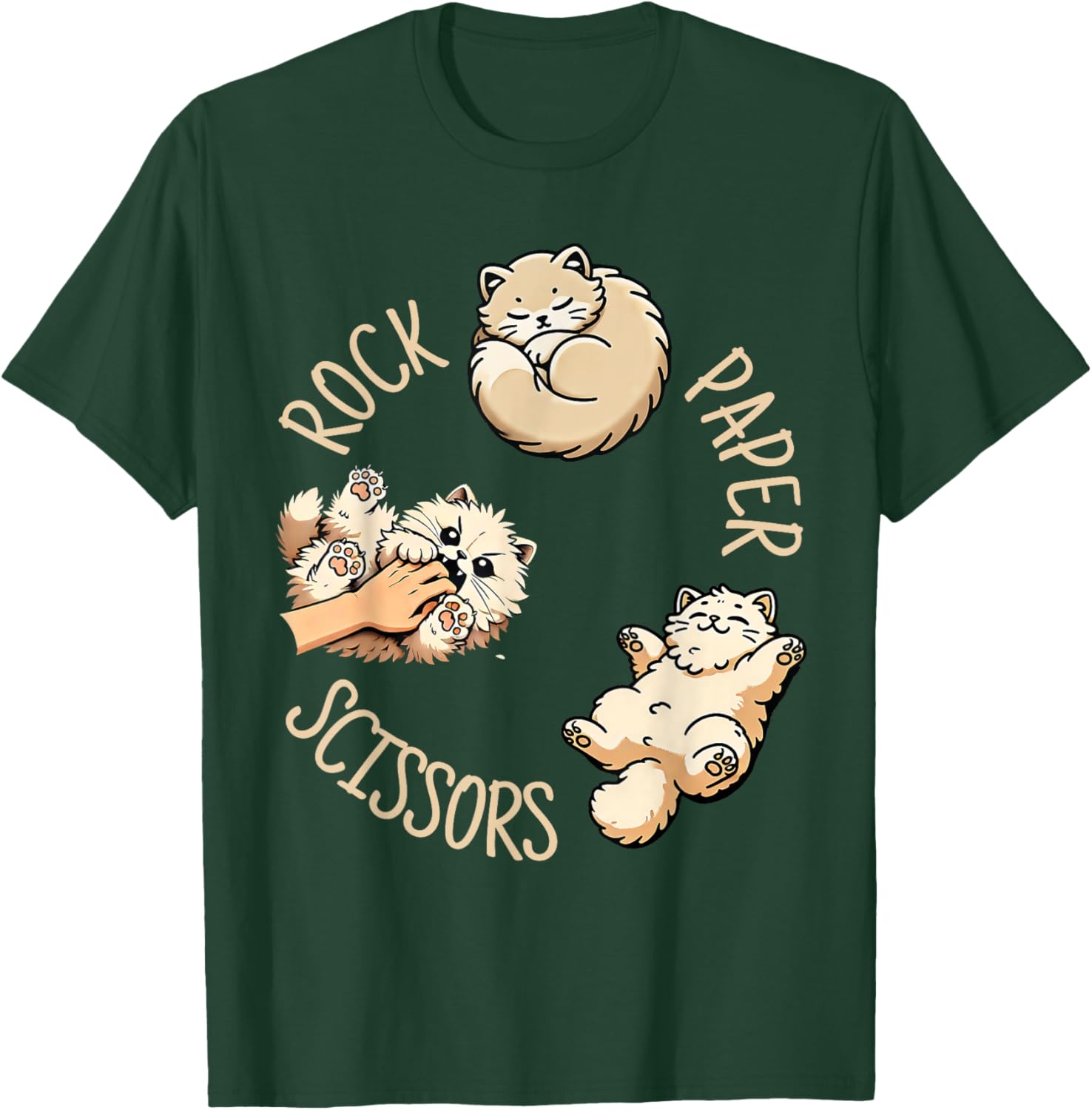 Funny Cat Rock Paper Scissors Game Cute Cat Women Men Kids T-Shirt - T-Shirt | Forest