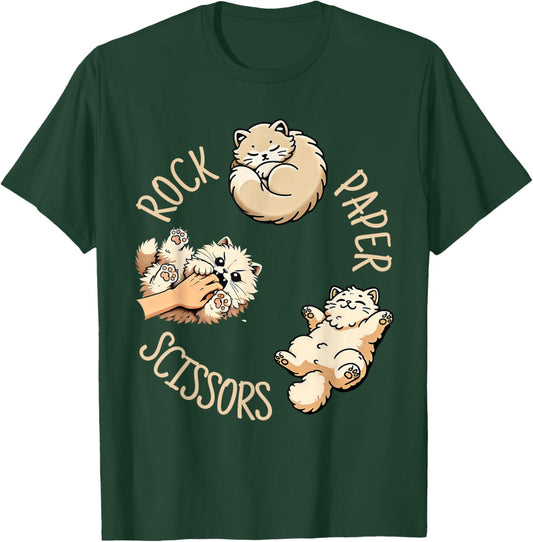 Funny Cat Rock Paper Scissors Game Cute Cat Women Men Kids T-Shirt - T-Shirt | Forest
