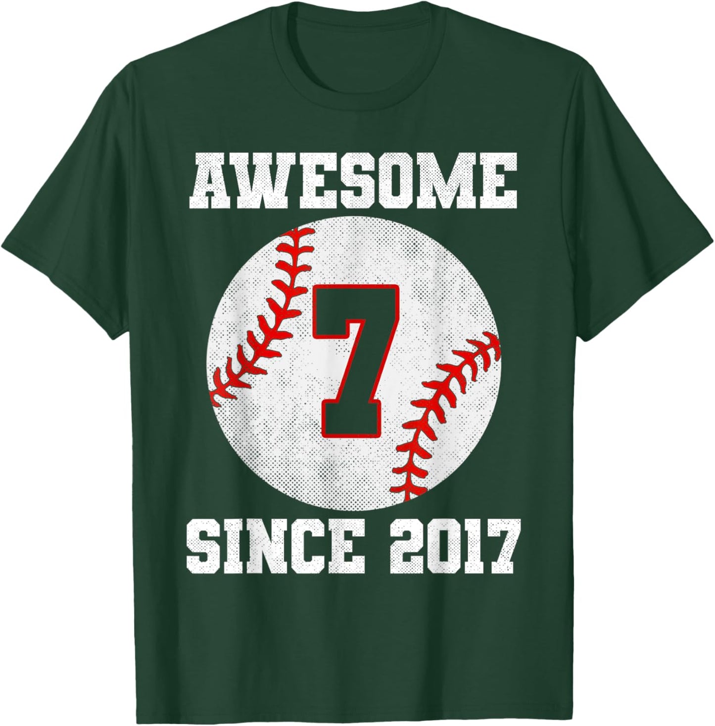 7th Birthday 7 Years Old Baseball Awesome Since 2017 Boys T-Shirt - T-Shirt | Forest