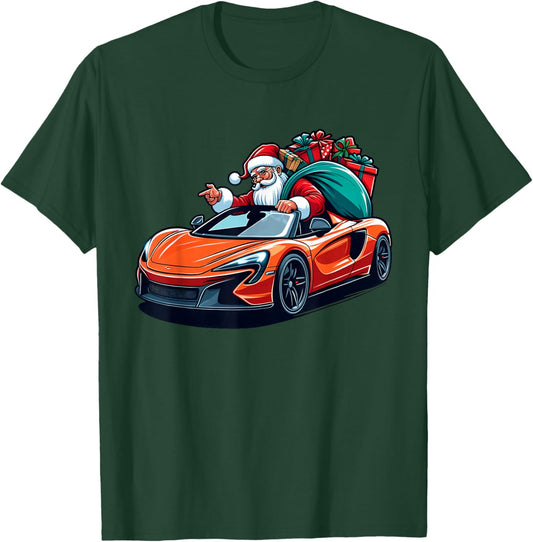 Funny Cool Santa Driving Sport Car Christmas Driver Pajama T-Shirt - T-Shirt | Forest