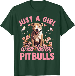 Floral Pitbull Dog Just A Girl Who Loves Pitbull Dog T-Shirt - T-Shirt | Forest