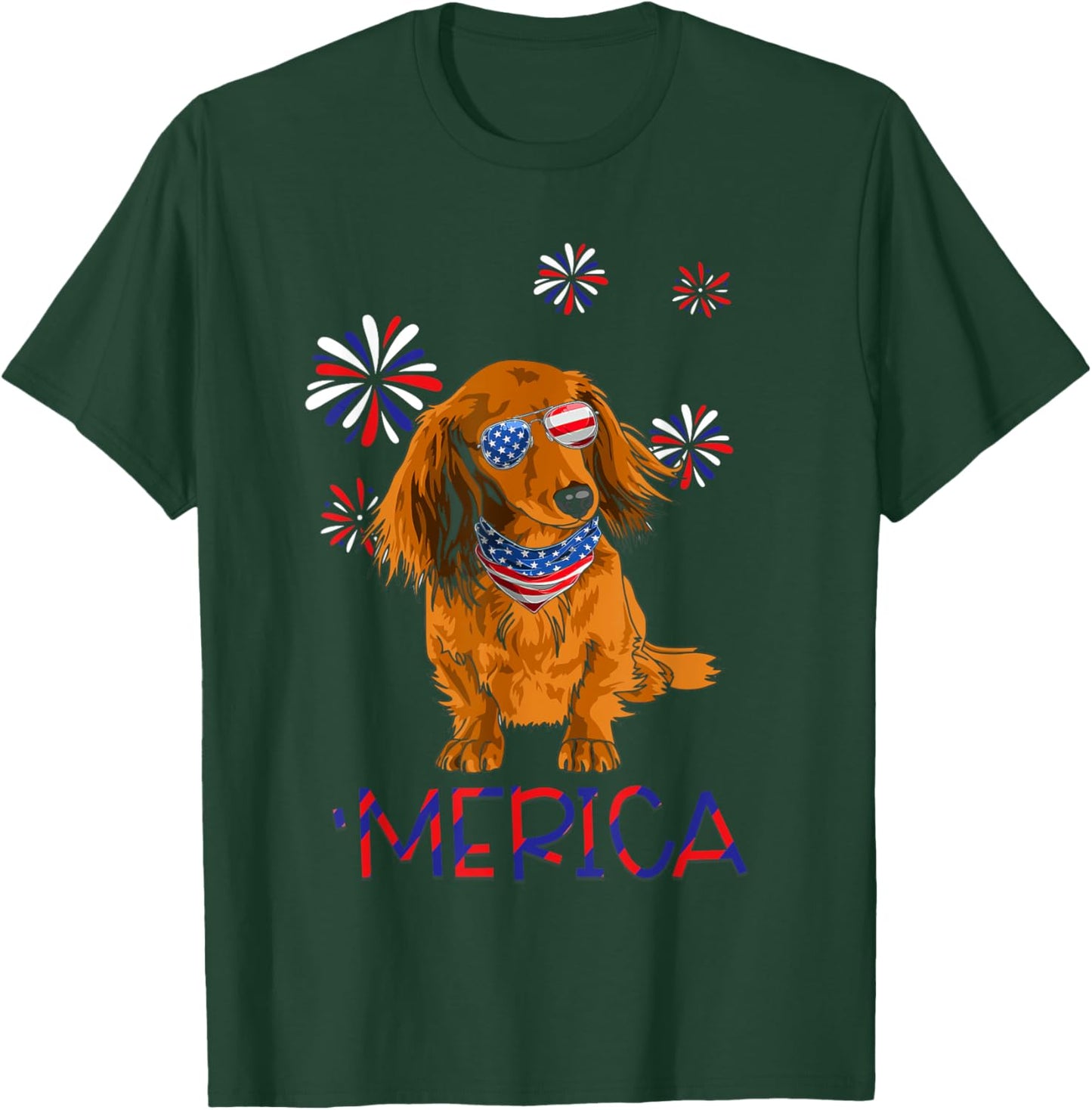 Red Long-Haired Dachshund 'Merica Dog Lover 4th Of July Men T-Shirt - T-Shirt | Forest