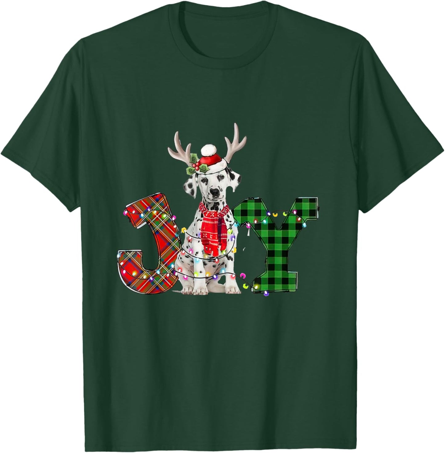 Joy Christmas Lights Dalmatian Dog Santa Hat Pajama T-Shirt - T-Shirt | Forest