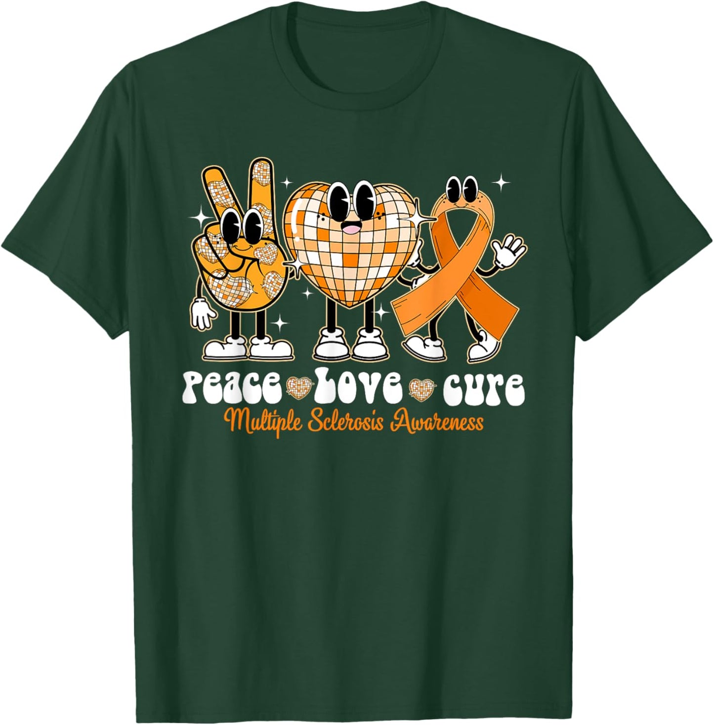 Peace Love Cure Multiple Sclerosis Awareness MS T-Shirt - T-Shirt | Forest