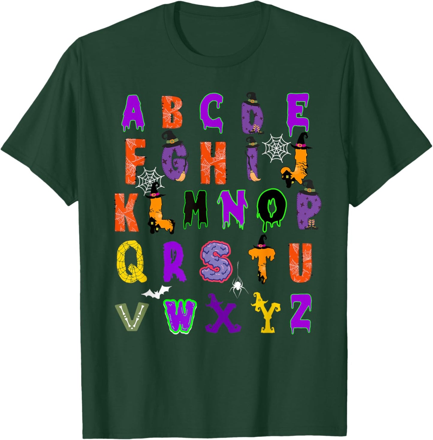Funny Halloween Alphabet ABCs Learning Kindergarten Teacher T-Shirt - T-Shirt | Forest
