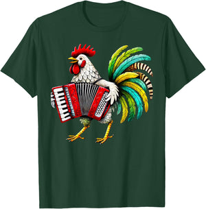 Rooster Playing Accordion Cute Chicken Accordionist Music T-Shirt - T-Shirt | Forest