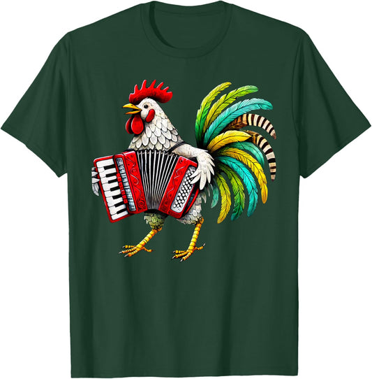 Rooster Playing Accordion Cute Chicken Accordionist Music T-Shirt - T-Shirt | Forest