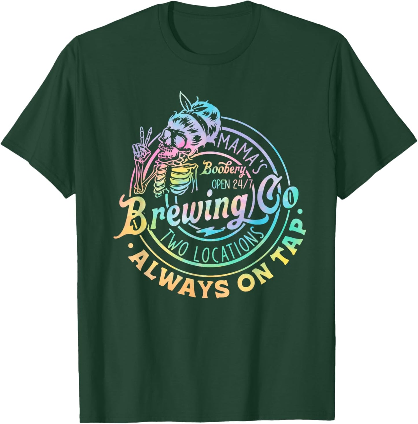 Retro Mama's Boobery Brewing Co Tie Dye Funny Skeleton T-Shirt - T-Shirt | Forest