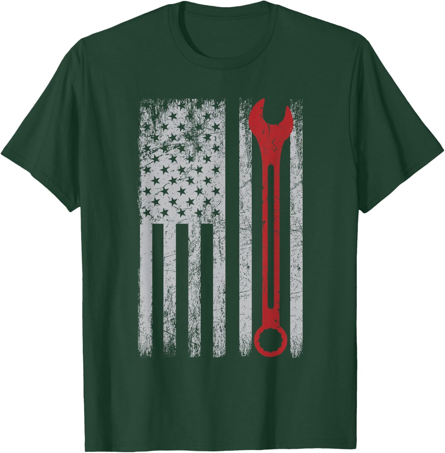Auto Repairman Car Mechanic Wrench Workshop Tools USA Flag Small T-Shirt - T-Shirt | Forest