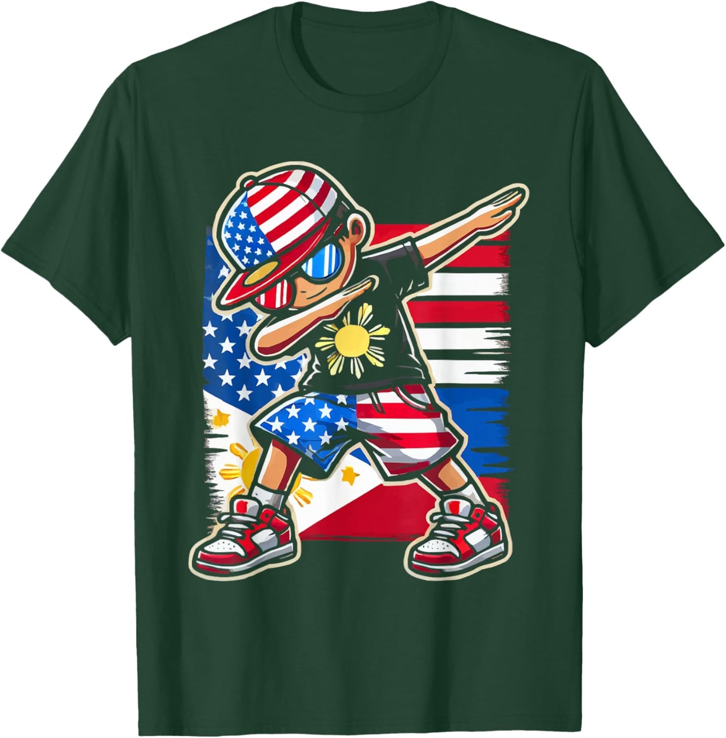 Half Filipino Half American USA Flag Philippines America T-Shirt - T-Shirt | Forest
