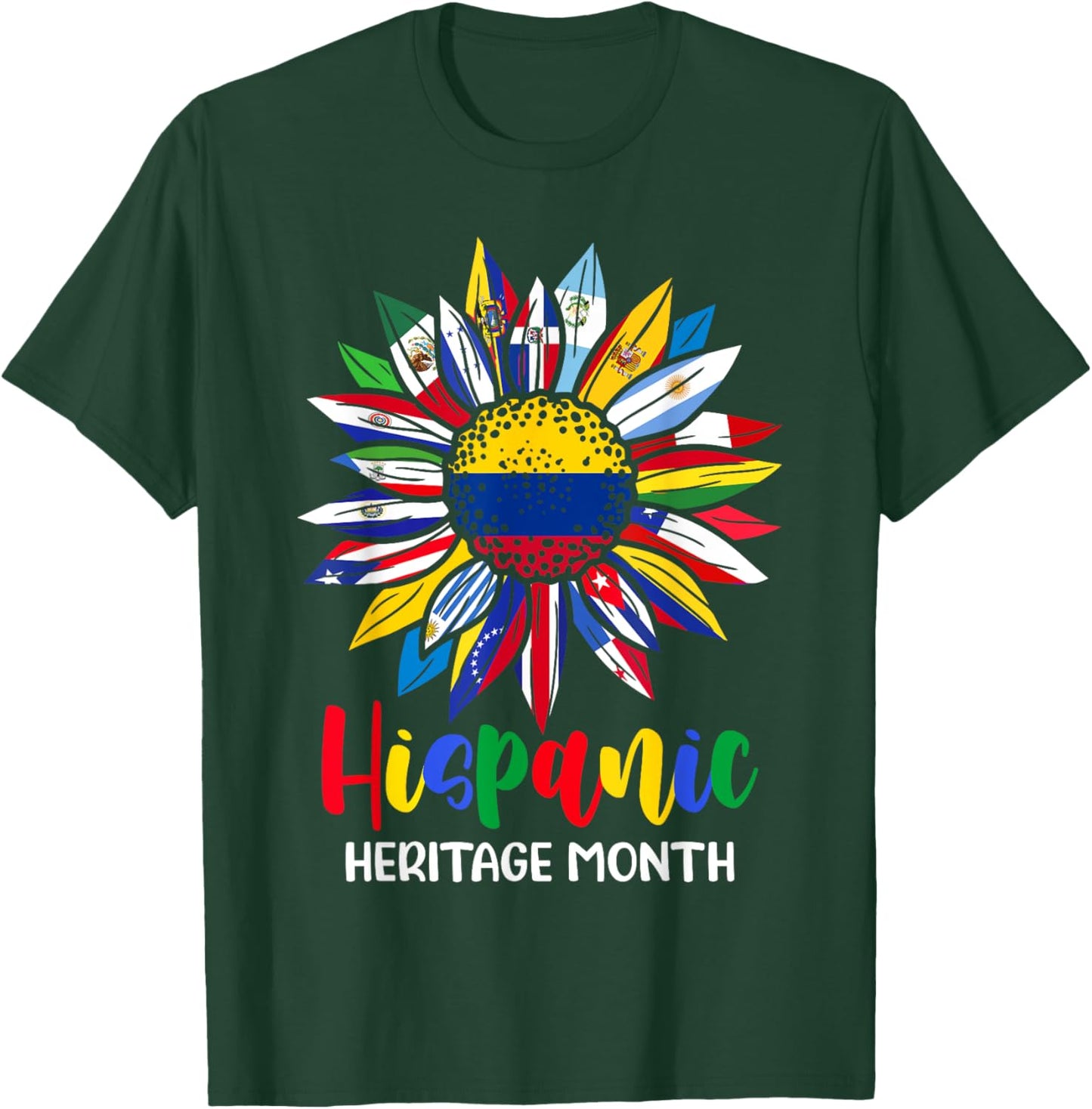 Hispanic Heritage Month Colombia Flag Sunflower Latino Flags T-Shirt - T-Shirt | Forest