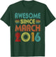 Awesome Since March 2016 Birth Of Birthday 2016 Vintage Idea T-Shirt - T-Shirt | Forest