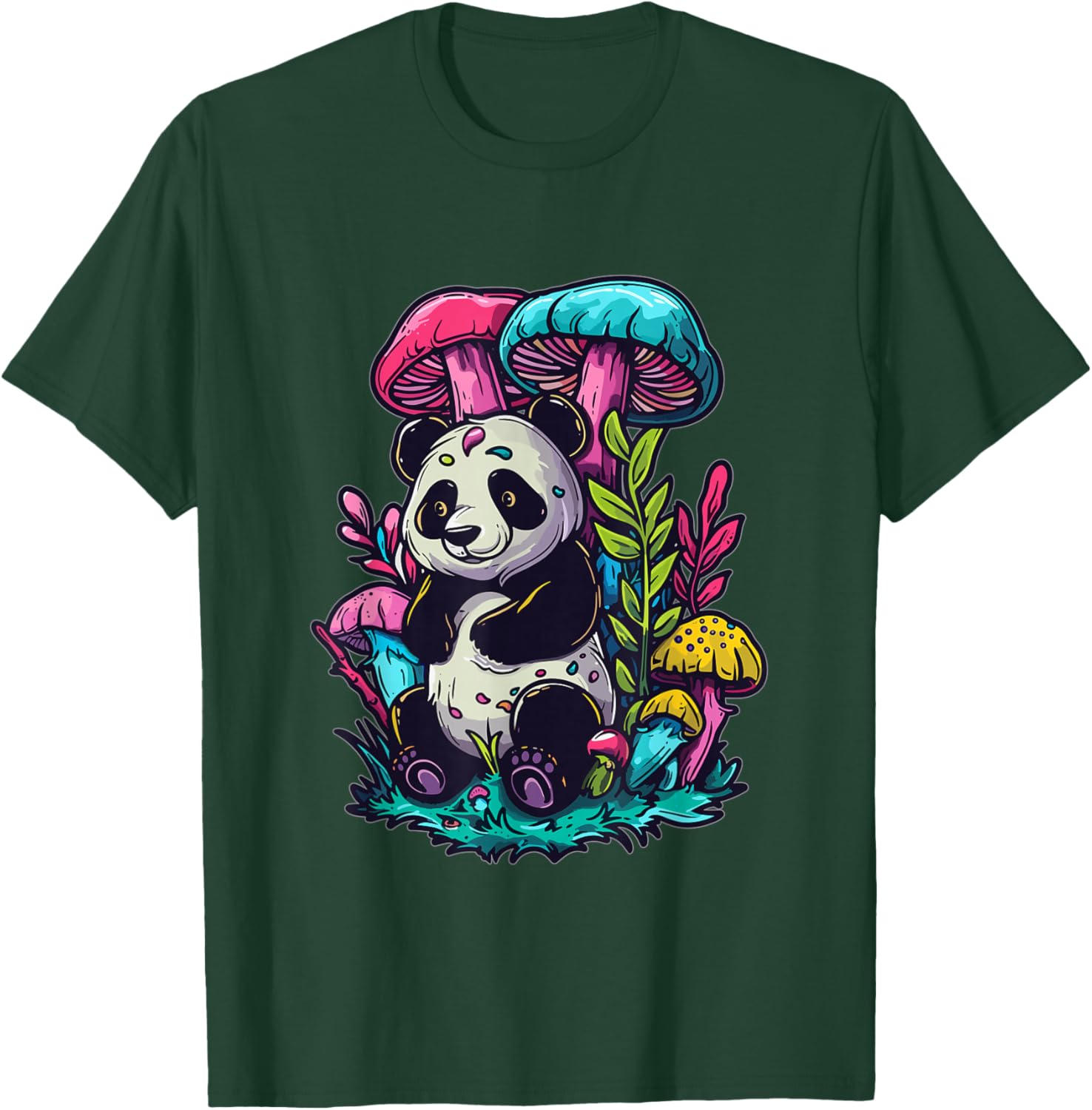 Trippy EDM Mushroom Art Party Panda T-Shirt - T-Shirt | Forest