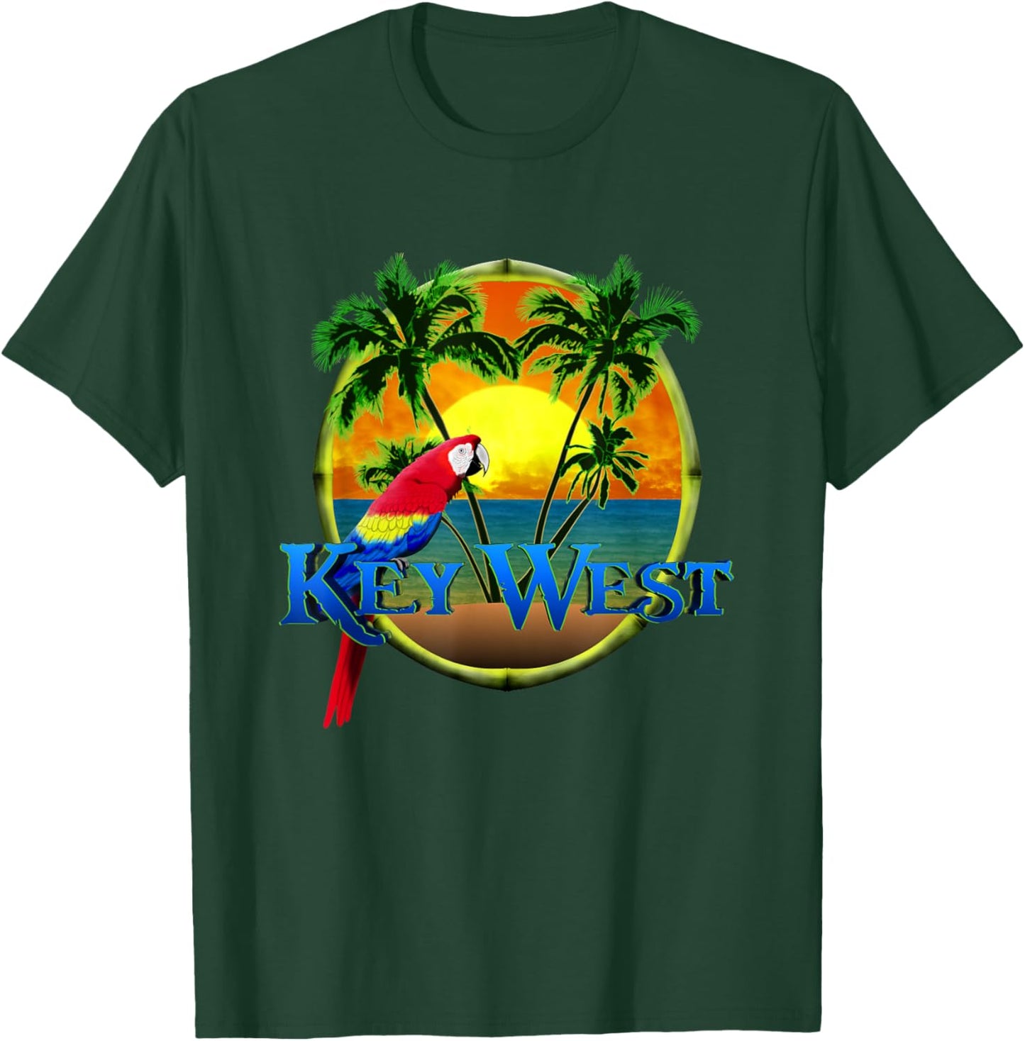 Key West Sunset Beach Sunset and Parrot Men Women Kids T-Shirt - T-Shirt | Forest