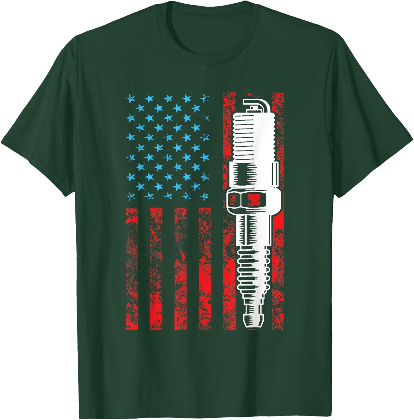 American Flag Spark Plug - Vintage Car Lover USA T-Shirt - T-Shirt | Forest